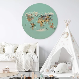 Trätavla för barnrummet - Världskarta - Brun - Rund Trätavla för barnrummet - Världskarta - Brun - Rund