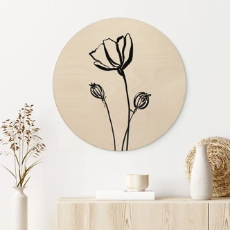 Tableau sur bois Line Art Coquelicot - Cats & Dotz - Rond 