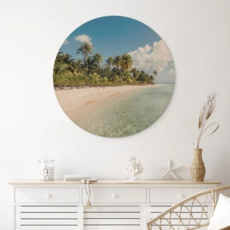 Cuadro de madera palmera playa en los mares del sur - Colombo - Redondo 