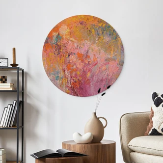 Trätavla Abstrakt färgglad rosenträdgård - Fagan - Rund 