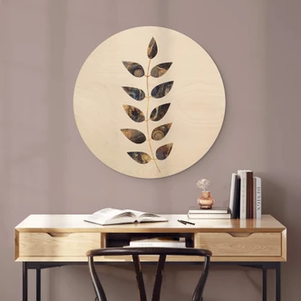 Wandcirkel Hout Fredriksson - Marble Leaves 