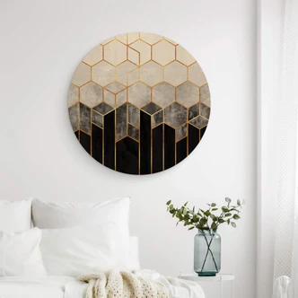 Wandcirkel Hout Fredriksson - Black and Grey Hexagons 