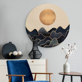 Tableau sur bois Fredriksson - Vagues - Rond 