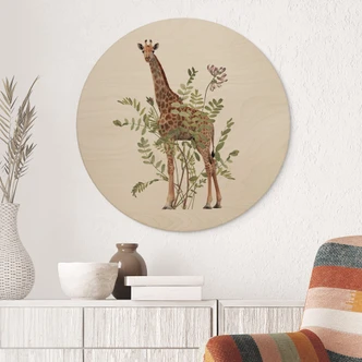 Holzbild Florale Giraffe - Frida Floral Studio - Rund 