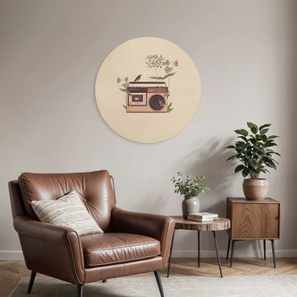 Holzbild Retro Radio floral - Frida Floral Studio - Rund 
