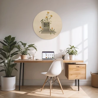Holzbild Vintage Botanik-Computer - Frida Floral Studio - Rund 