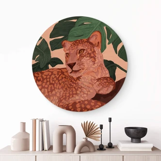 Holzbild Goed Blauw - Goldener Panther - Rund 