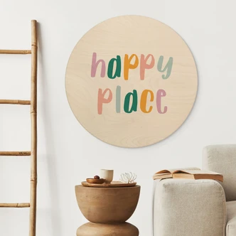 Tableau sur bois Happy place - Rond 