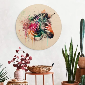 Holzbild Heine - Regenbogen Zebra - Rund 