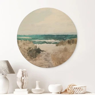 Tableau sur bois Chemin de dunes vers la plage - Rond - Hobday 