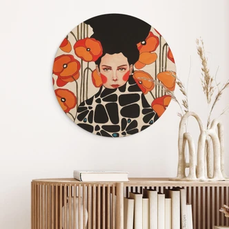 Stampa su legno con fiori di papavero retrò - Hülya - Rotondo 