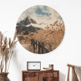 Tableau sur bois rond Le chemin vers le sommet - Iqbal 