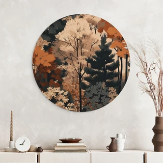 Tableau sur bois rond Forêt d'automne colorée - Jaszke 