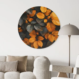 Tableau sur bois Feuilles lumineuses en automne - Jaszke - Rond 