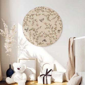 Cuadro de madera rosal con pájaros - Kikki Belle - Redondo 