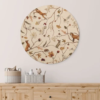 Cuadro de madera de animales del bosque en otoño - Kikki Belle - Redondo 