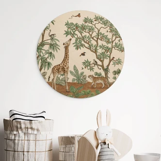 Obraz drewniany ukryte obiekty zwierzęta dżungli - Kikki Belle - Okrągły 