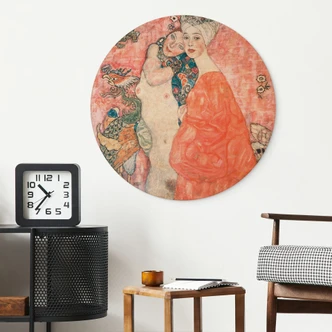 Tableau sur bois avec art féminin - Klimt - Les amies - Rond Tableau sur bois avec art féminin - Klimt - Les amies - Rond