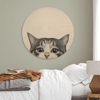 Trätavla Nyfiken katt - Korenkova - Rund Trätavla Nyfiken katt - Korenkova - Rund