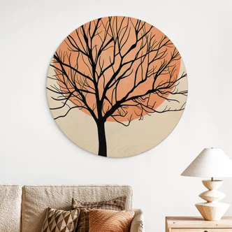 Væg cirkel træ Abrikos solnedgang - Kubistika 