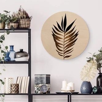 Obraz drewniany Cubistika - Liść w kolorze złotym - Okrągły 