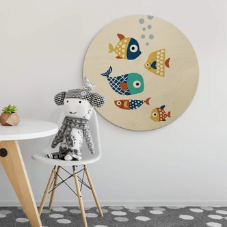 Obraz drewniany Kubistika - Kolorowa ryba - Okrągły 