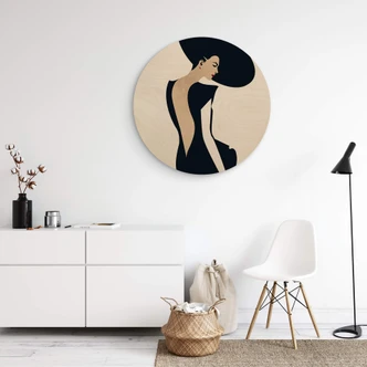 Obraz drewniany Kubistika - Dama w czarnej sukience - Okrągły 