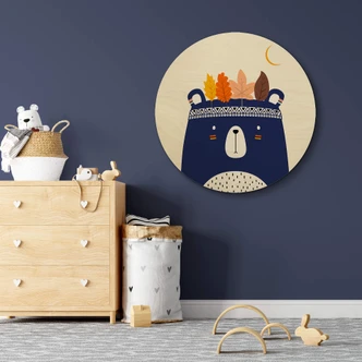 Obraz drewniany Kubistika - Mały Indianin - Okrągły 