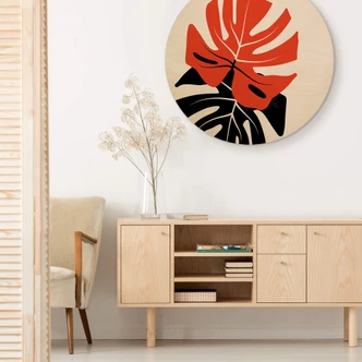 Obraz drewniany Kubistika - Monstera Duet - Okrągły 