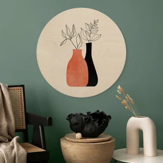 Væg cirkel træ Vaser i sort og orange - Kubistika 