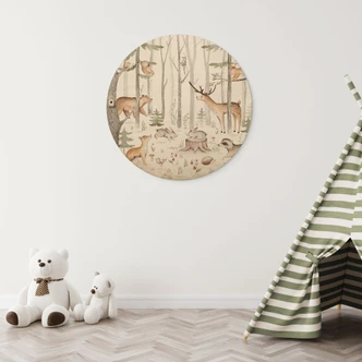 Obraz drewniany przygoda z leśnymi zwierzętami - Kvilis - Okrągły 