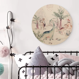 Obraz drewniany Kvilis - Świat Dinozaurów - Okrągły 