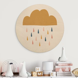 Tableau sur bois rond Pluie joyeuse dans des tons pastels - Menina Lisboa 