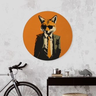 Holzbild Cooler Fuchs im Anzug - Magnusson - Rund Holzbild Cooler Fuchs im Anzug - Magnusson - Rund