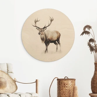 Billede af træ hjort i hvid vinter - Magnusson - Rund 