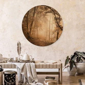 Tableau sur bois rond Forêt dans la brume du matin - Maier 