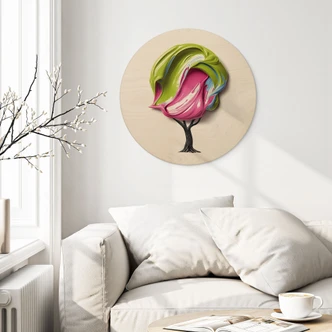 Houten Wanddecoratie met kleurrijke 3D kroon - Mielu - Rond Houten Wanddecoratie met kleurrijke 3D kroon - Mielu - Rond