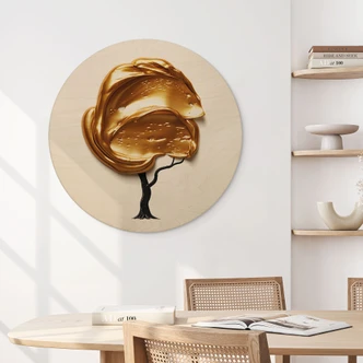 Houten Wanddecoratie met gouden 3D kroon - Mielu - Rond 