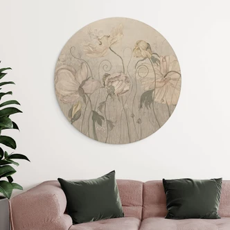 Cuadro de madera estilo vintage flores en gris - Ms Tiff - Redondo 