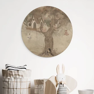 Holzbild Magisches Baumhaus mit Feen - Ms Tiff - Rund 