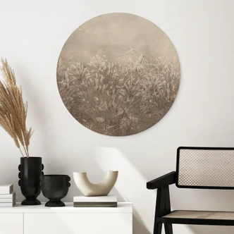 Holzbild Pampasgras und Gräser in Beige - Ms Tiff - Rund 