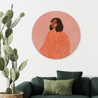 Stampa su legno donna con coperta arancione - Müller - Tondo Stampa su legno donna con coperta arancione - Müller - Tondo