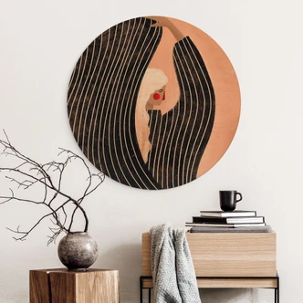 Stampa su legno donna con vestito a righe nere - Müller - Tondo 