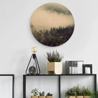 Wandcirkel Hout Nevel in het Bos 02 