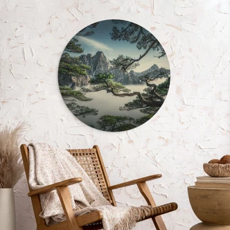 Tableau en bois Forêt de pins dans les montagnes Huang Shan - NingYun Ye - Rond 