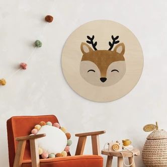 Wandcirkel Hout Orara Studio - Schattig Rendier 