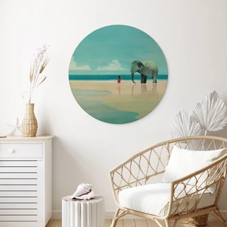 Wandcirkel Hout Elephant Beach in India - Rivers 