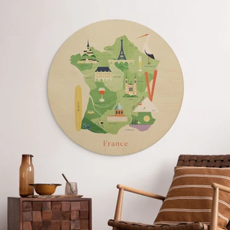 Houten Wanddecoratie kaart van Frankrijk - Rivers - Rond 