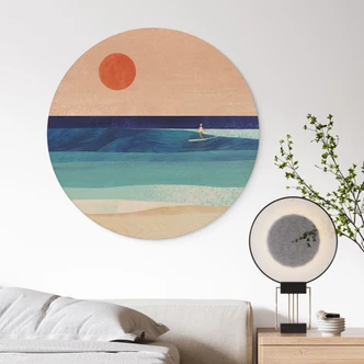 Cuadro de madera chica surfista al atardecer - Rivers - Redondo 