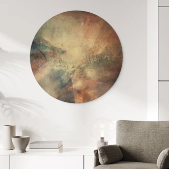 Tableau sur bois Brouillard abstrait dans la lumière dorée - Schmucker - Rond Tableau sur bois Brouillard abstrait dans la lumière dorée - Schmucker - Rond